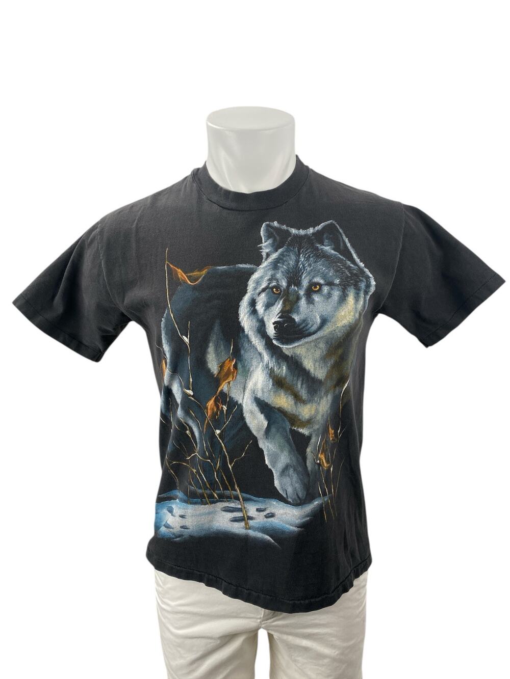 Men's Black Wolf Rabbit Graphic Print Short Sleeve Crew Neck T Shirt Tee Top M